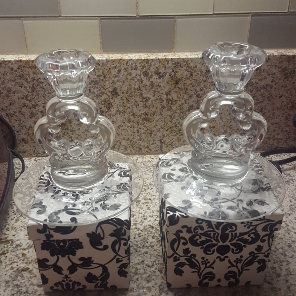 Vintage Glass Etched Candle holders